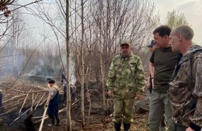 Евгений Куйвашев поблагодарил спасателей и добровольцев, ликвидирующих пожар у посёлка Солнечный